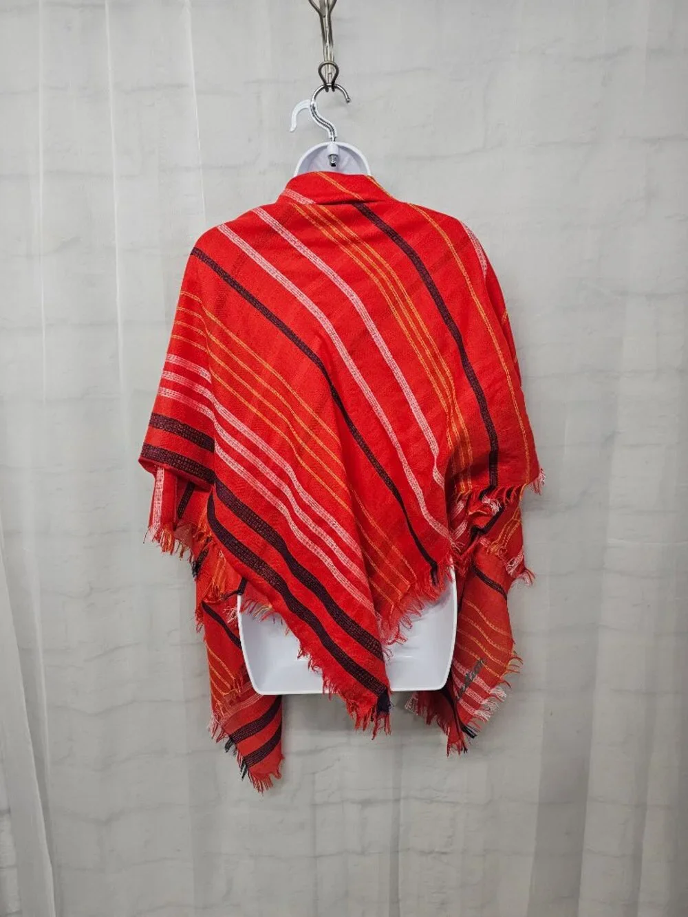 BCBGMaxAzria Scarf Red Stripes Fringe Festival Shawl Casual